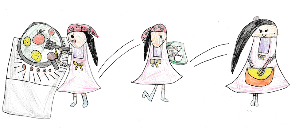 こどもが描いた、料理をする女の子の絵